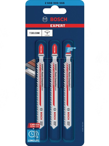 BOSCH Stichsägeblatt Plastic Composites T301CHM Gesamt-L.117mm Zahnt.3,3mm 3 St./Karte