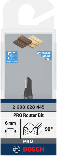 BOSCH V-Nutfräser 6 mm, D1 6,35 mm, L 16 mm, G 48 mm, 90°