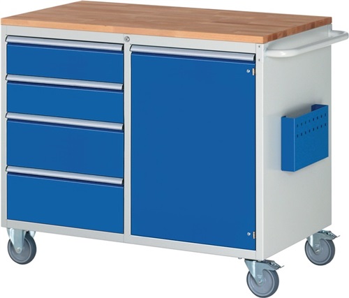 RAU Werkstattwagen Buchenplatte H975xB1145xT650mm lichtgrau/enzianblau 2x50,2x210mm