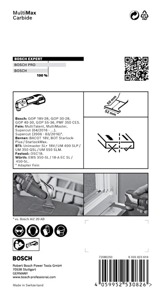 BOSCH EXPERT MultiMax PAII 52 APIT Blatt für Multifunktionswerkzeuge, 52 mm. Für oszillierende Multifunktionswerkzeuge