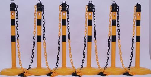 Nordwest Sperrpfostenset PU gelb/schwarz m.Sechskantfuß D63xH1000mm 6 Pfosten u.5 Ketten