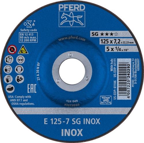 PFERD Schruppscheibe SG INOX D125xS7,2mm gekr.INOX Bohr.22,23mm PFERD
