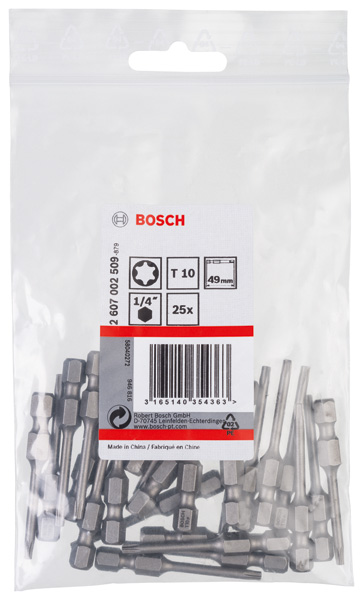 BOSCH Schrauberbit Extra-Hart T10, 49 mm, 25er-Pack