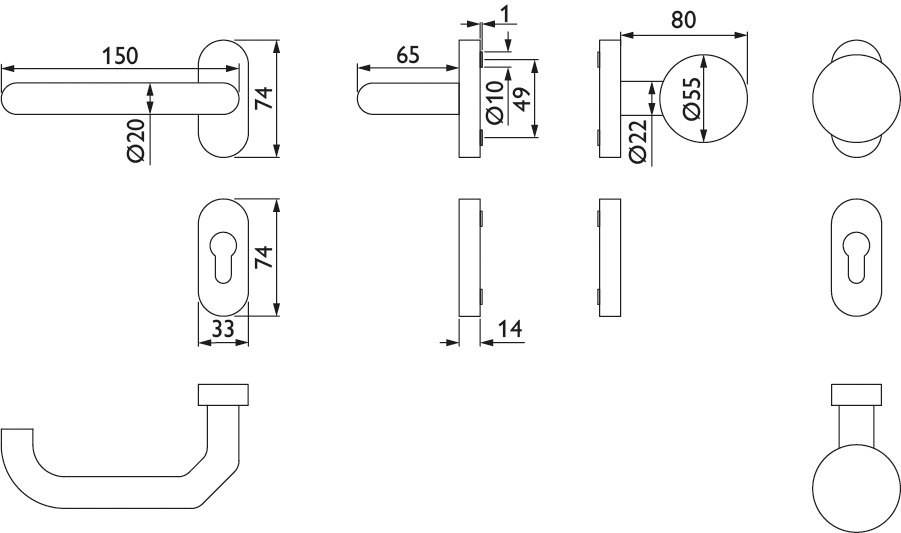 HERMAT Wechselgarnitur mit Rosetten BASIC 05 1805/2085/3126, Edelstahl
