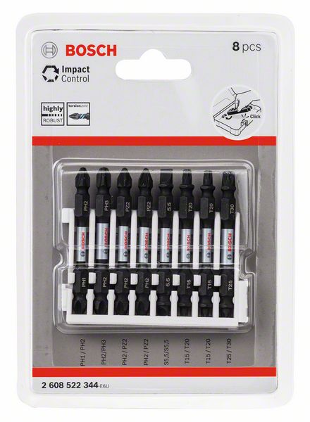 BOSCH Doppelklingen Schrauberbit-Set Impact Control, 8-teilig, diverse, 65 mm