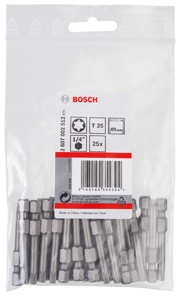 BOSCH Schrauberbit Extra-Hart T25, 49 mm, 25er-Pack