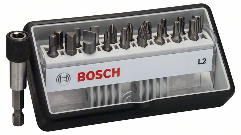 BOSCH Schrauberbit-Set Robust Line L Extra-Hart, 18+1-teilig, 25mm, PH, PZ, T, LS, HEX