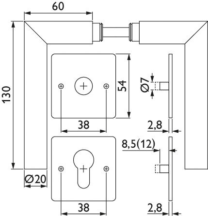 HERMAT Drückergarnitur mit Rosetten BASIC 02 1802/2611.FL, Edelstahl, smoke black