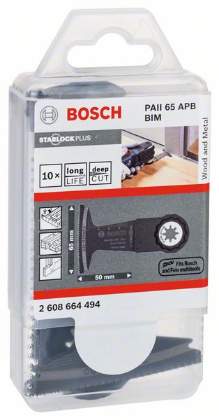 BOSCH BIM Tauchsägeblatt PAII 65 APB, Wood and Metal, 50 x 65 mm, 10er-Pack