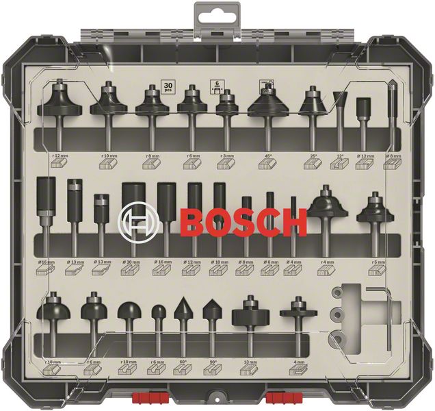 BOSCH Fräser-Set, 6-mm-Schaft, 30-teilig