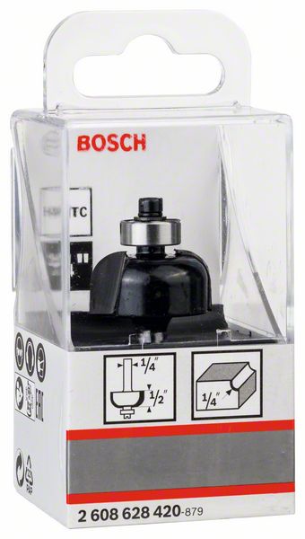 BOSCH Hohlkehlfräser 1/4", R1 6,3 mm, D 25,4 mm, L 12,7 mm, G 54 mm