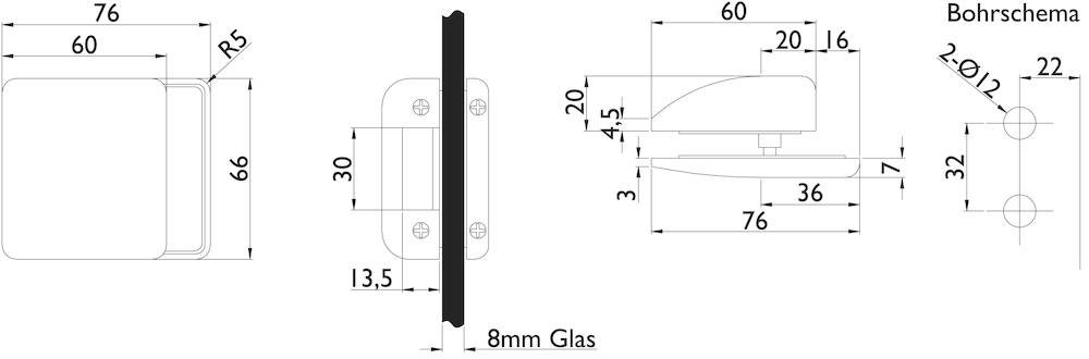 HERMAT Ganzglas Gegenkasten SIENA 6024.GKS, Edelstahl