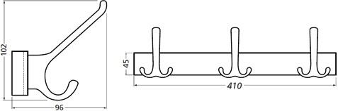 HERMETA Huthakenleiste 0822-0823 3 Hak.A.96mm LM silberf.elox.H.102mm HERMETA