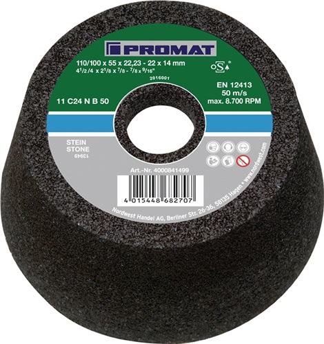 PROMAT Schleiftopf C16N 110/100mm Natur- u.Kunststein,Stahlguss 16 Bohr.22,23mm PROMAT