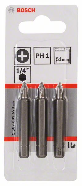 BOSCH Schrauberbit Extra-Hart PH 1, 51 mm, 3er-Pack