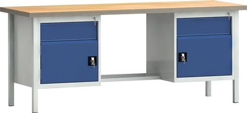 KLW Werkbank PW 700 B2000xT700xH840mm Buche Multiplex lichtgrau/blau 2Schubl.2Türen