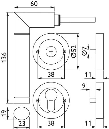 HERMAT Drücker-Halbgarnitur mit Rosetten WIND 1356.BIC/2331.SC, Edelstahl