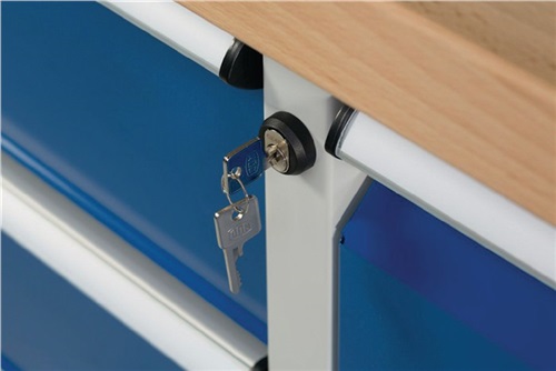 KESSEL Werkbank V B2000xT700xH840mm Buche grau blau Anz.Schubl.xH 2x90,1x180,1x360mm