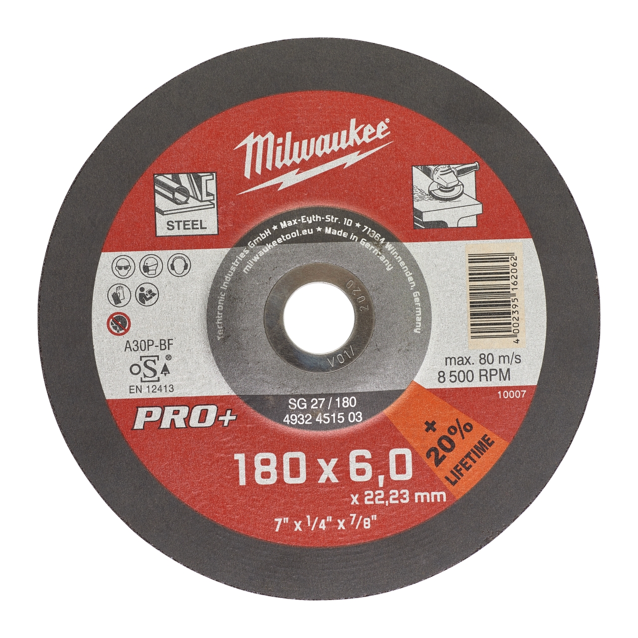 MILWAUKEE SG27 6 mm gekröpft Schruppscheibe PRO+ 180 mm