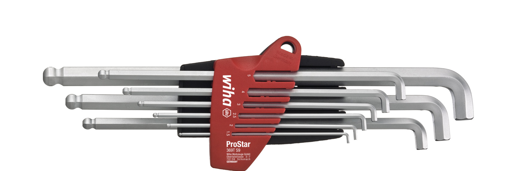 Wiha Stiftschlüssel Set im ProStar Halter Sechskant-Kugelkopf mit kurzem Schenkel 9-tlg. mattverchromt in SB-Kartonverpackung (35481)