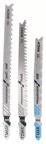BOSCH Stichsägeblatt-Set Progessor for Wood and Metal, 3-teilig, Einnockenschaft