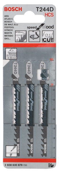 BOSCH Stichsägeblatt T 244 D Speed for Wood, 3er-Pack