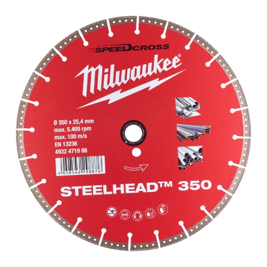 MILWAUKEE für Stahl, Edelstahl und Beton Diamanttrennscheibe DH STEELHEAD 350 mm