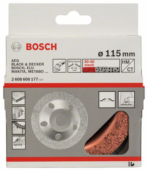 BOSCH Hartmetalltopfscheibe, 115 x 22,23 mm, fein, flach