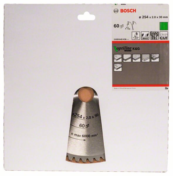 BOSCH Kreissägeblatt Optiline Wood für Kapp- und Gehrungssägen, 254 x 30 x 2,0 mm, 60