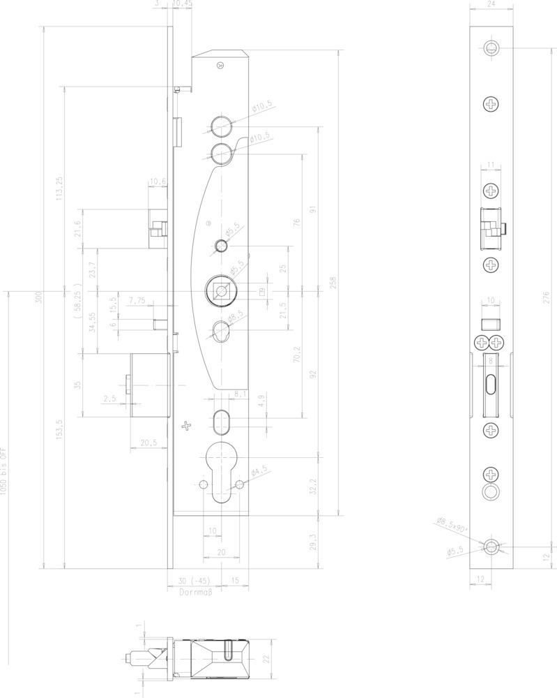 effeff Einsteckschloss (mechanisch) MEDIATOR® 609, Panik Funktion E, Schlosskastenhöhe 285 mm, Flachstulp, 1-flg., mit FS