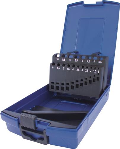 TECWERK Leerkassette f.Spiralbohrer DIN 338 Abm.1-10mm steig.um 0,5mm 19-tlg.Ku.TECWERK