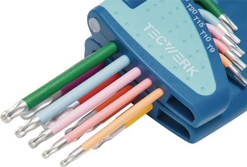 Winkelschraubendrehersatz 9-tlg.T9-T45 farbcodiert Ku.-Halter TECWERK