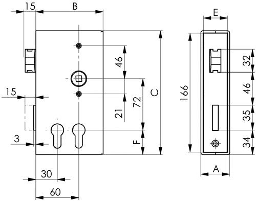 AMF Schlosskasten 140D-PZ DIN L/R Maß A40xB94,5xC173mm Dornm.30/60mm AMF