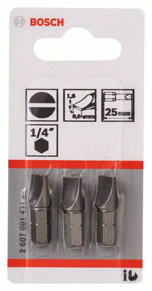 BOSCH Schrauberbit Extra-Hart S 1,6 x 8,0, 25 mm, 3er-Pack