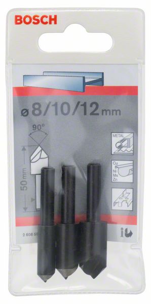 BOSCH Kegelsenker-Set mit zylindrischem Schaft, 3-teilig, 50 mm, 6-8 mm, 8, 10, 12 mm