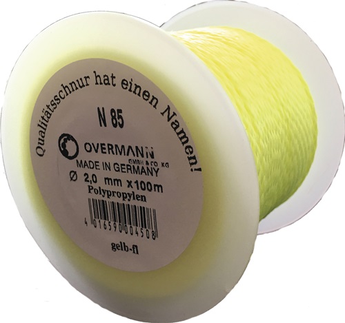 OVERMANN Pflastererschnur L.100m D.2mm 60kg PP gelb,fluoresz.