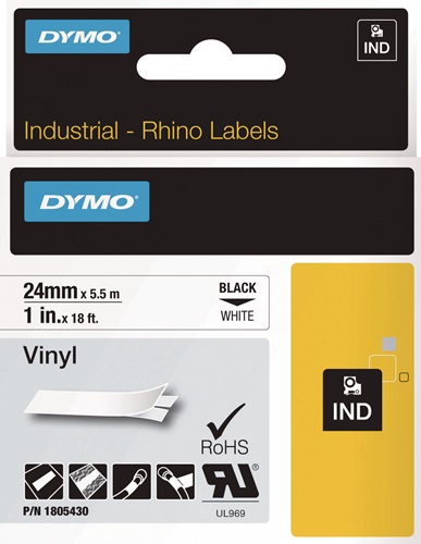 DYMO Schriftband Bandbr.24mm Band-L.5,5m Vinylband schwarz auf weiß DYMO