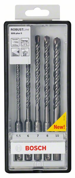 BOSCH Hammerbohrer-Set SDS plus-5 Robust Line, 5-teilig, 5,5 - 10 mm