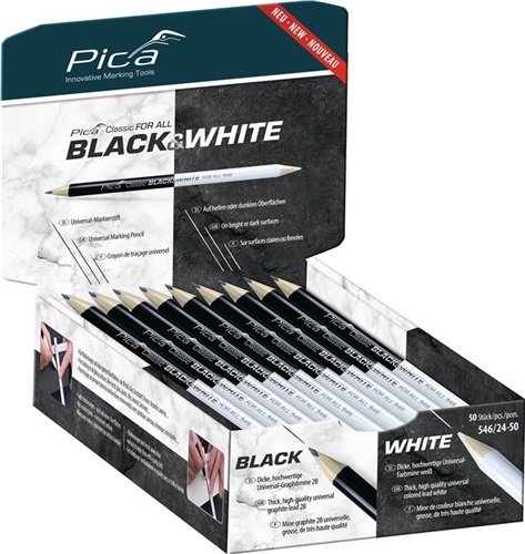 PICA Markierstift Classic FOR ALL Black&White L.24cm 2B beids.gespitzt PICA